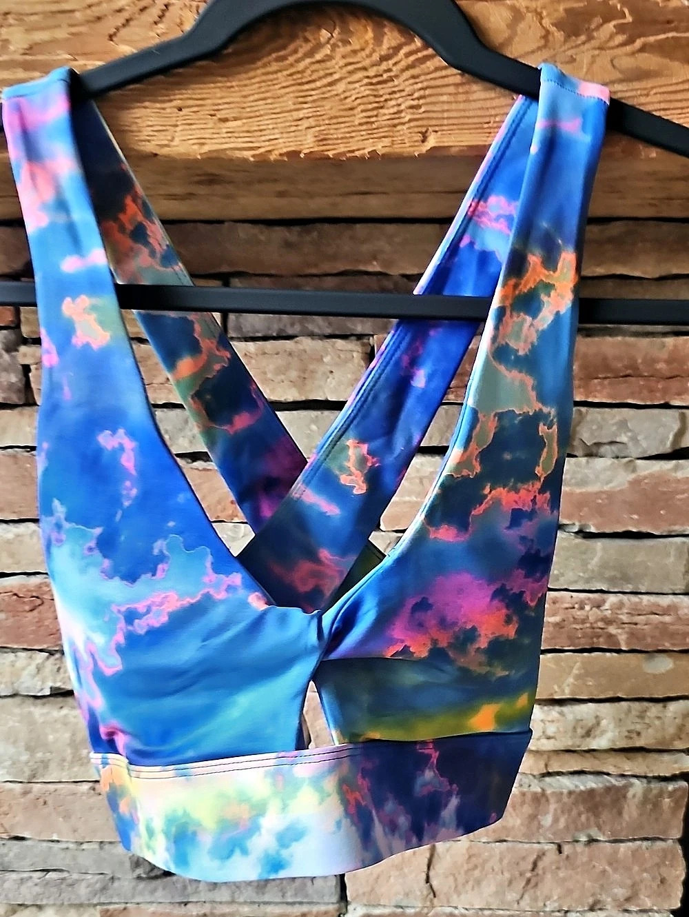 Abstract Sports Bra in Blue & Multicolor